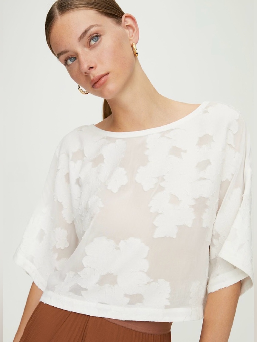 Aritzia Babaton Blayze Cropped Sheer Top White Size Large